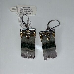NWT Gems En Vogue Designer Amethyst Geo Gemstone Sterling Silver Earrings